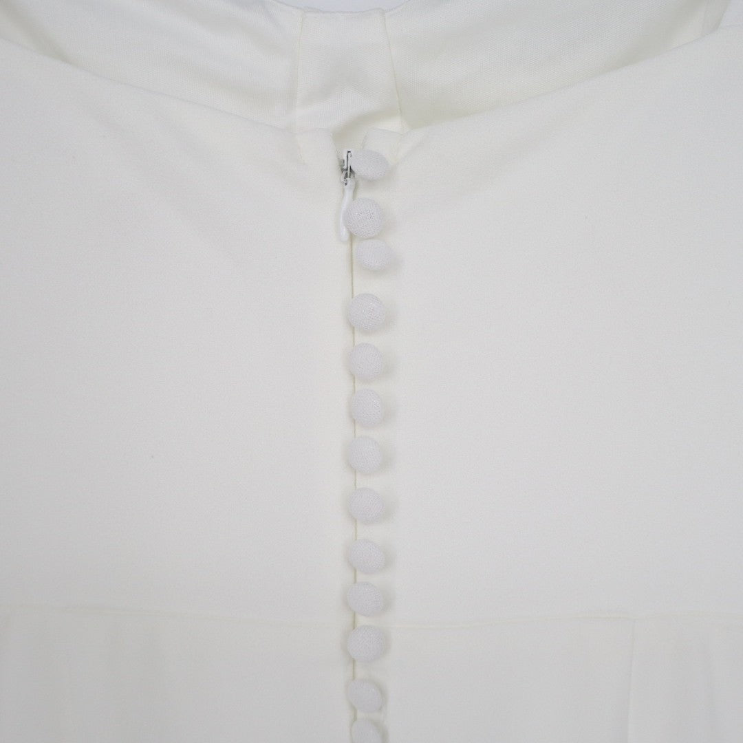 Lulus Maxi Dress Womens Small White Stretch Tie Shoulder Front Slit Back Button