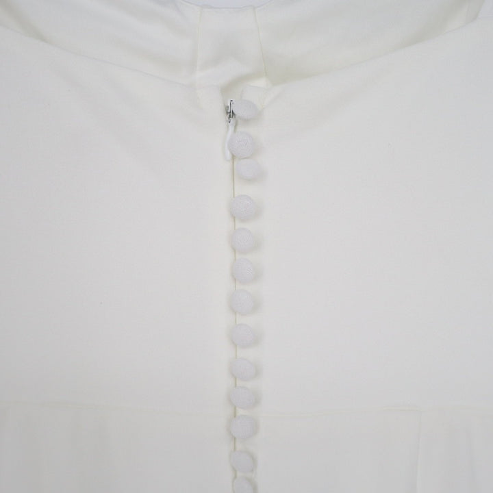 Lulus Maxi Dress Womens Small White Stretch Tie Shoulder Front Slit Back Button