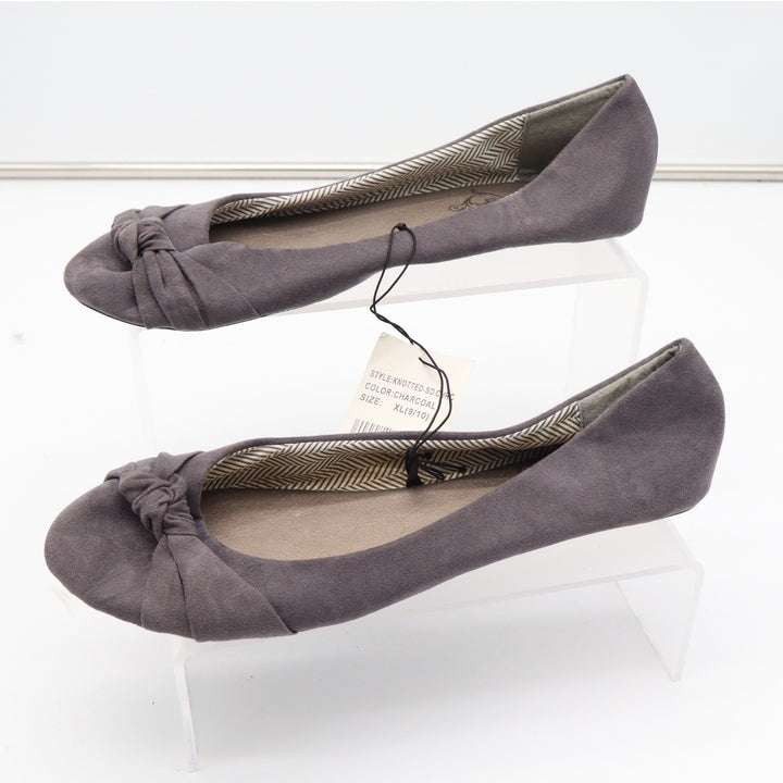 Sole Mates Womens Charcoal Grey Knotted Bow Faux Suede Ballet Flats Size XL 9-10