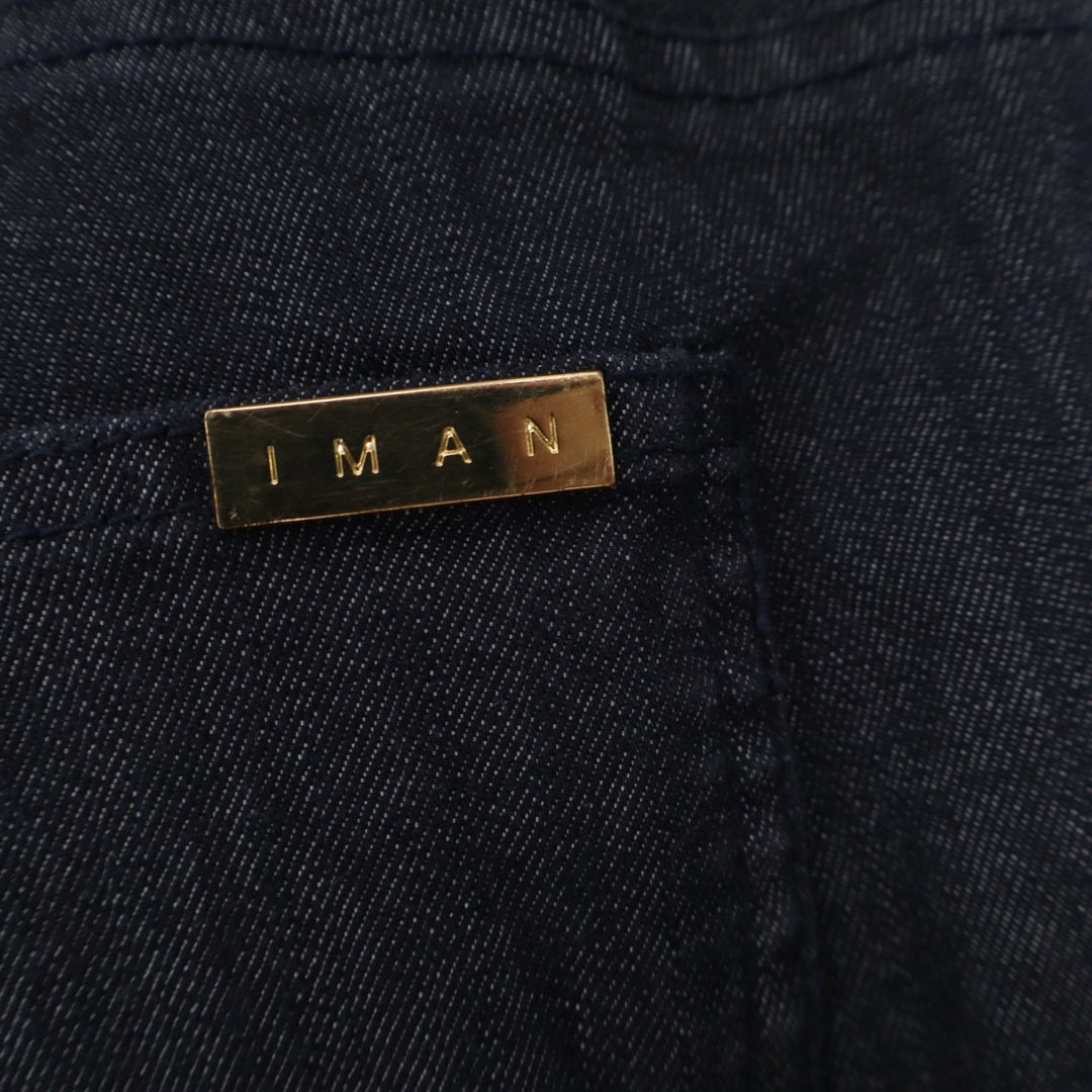 IMAN Dark Wash Skinny Jeans Womens 2 Short Gold Hardware Ankle Zip Denim Blue