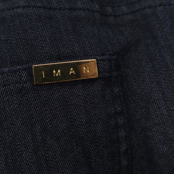IMAN Dark Wash Skinny Jeans Womens 2 Short Gold Hardware Ankle Zip Denim Blue