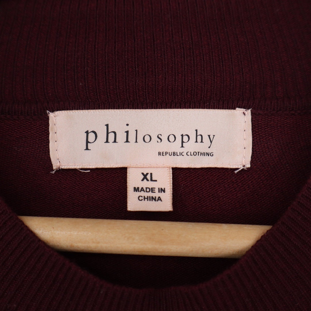 Philosophy Republic Clothing Burgundy Mock Neck Sweater XL Long Sleeve Rayon