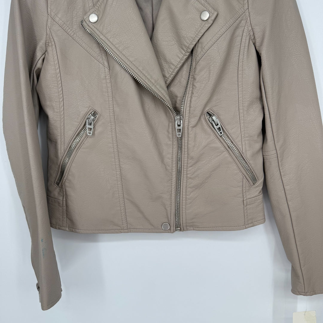 Blank Nyc Life Changer Moto Jacket Womens Small Beige Leather Asymmetrical Zip