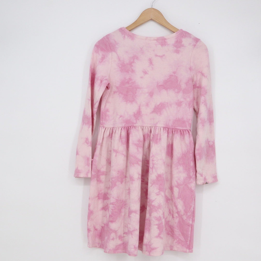 Cat & Jack Girls XL 14 Pink Tie Dye Long Sleeve Pocket Dress Fit & Flare