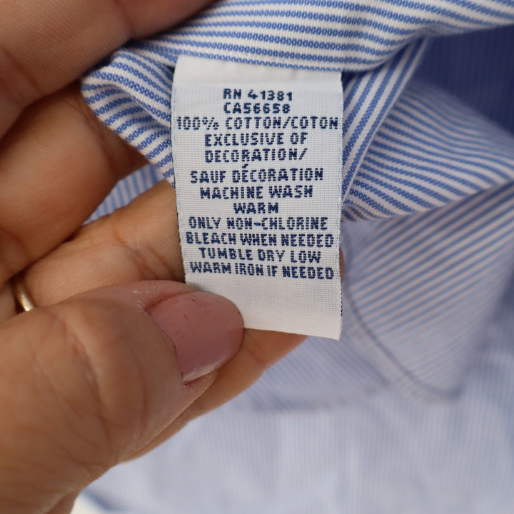 Ralph Lauren Mens Blue White Striped Button Down Shirt 16.5 36/37 Cotton Pony