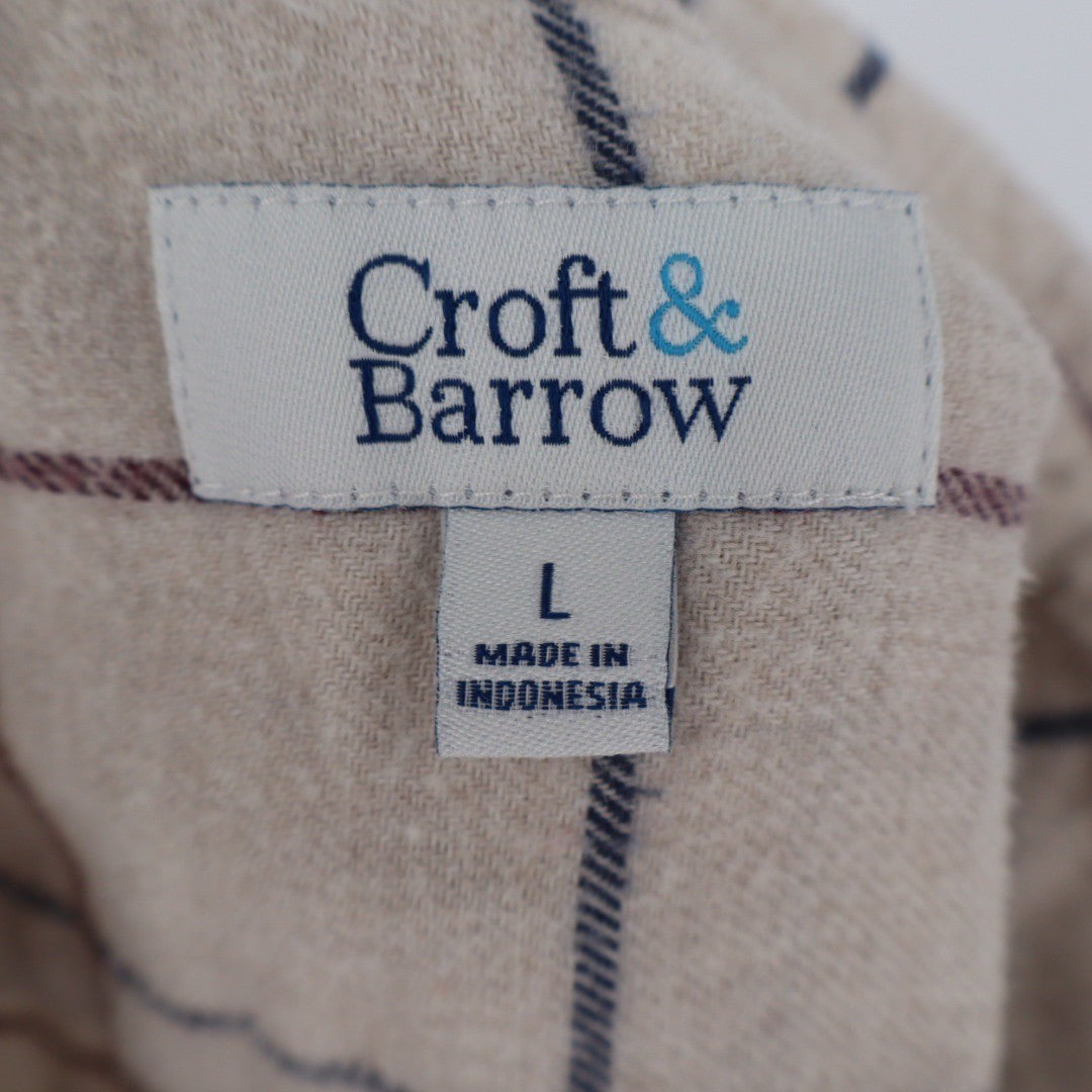 Croft & Barrow Mens L Button Down Shirt Long Sleeve Plaid Beige Blue Brown