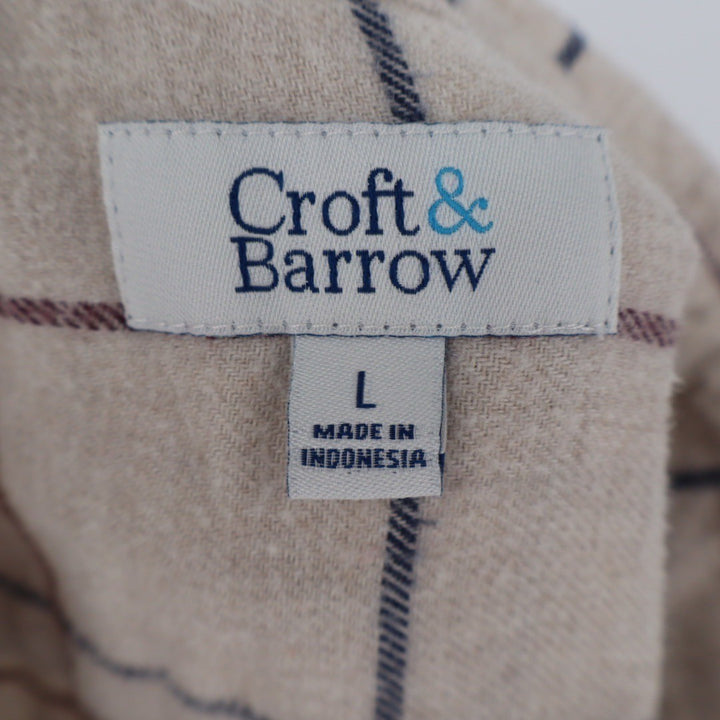 Croft & Barrow Mens L Button Down Shirt Long Sleeve Plaid Beige Blue Brown