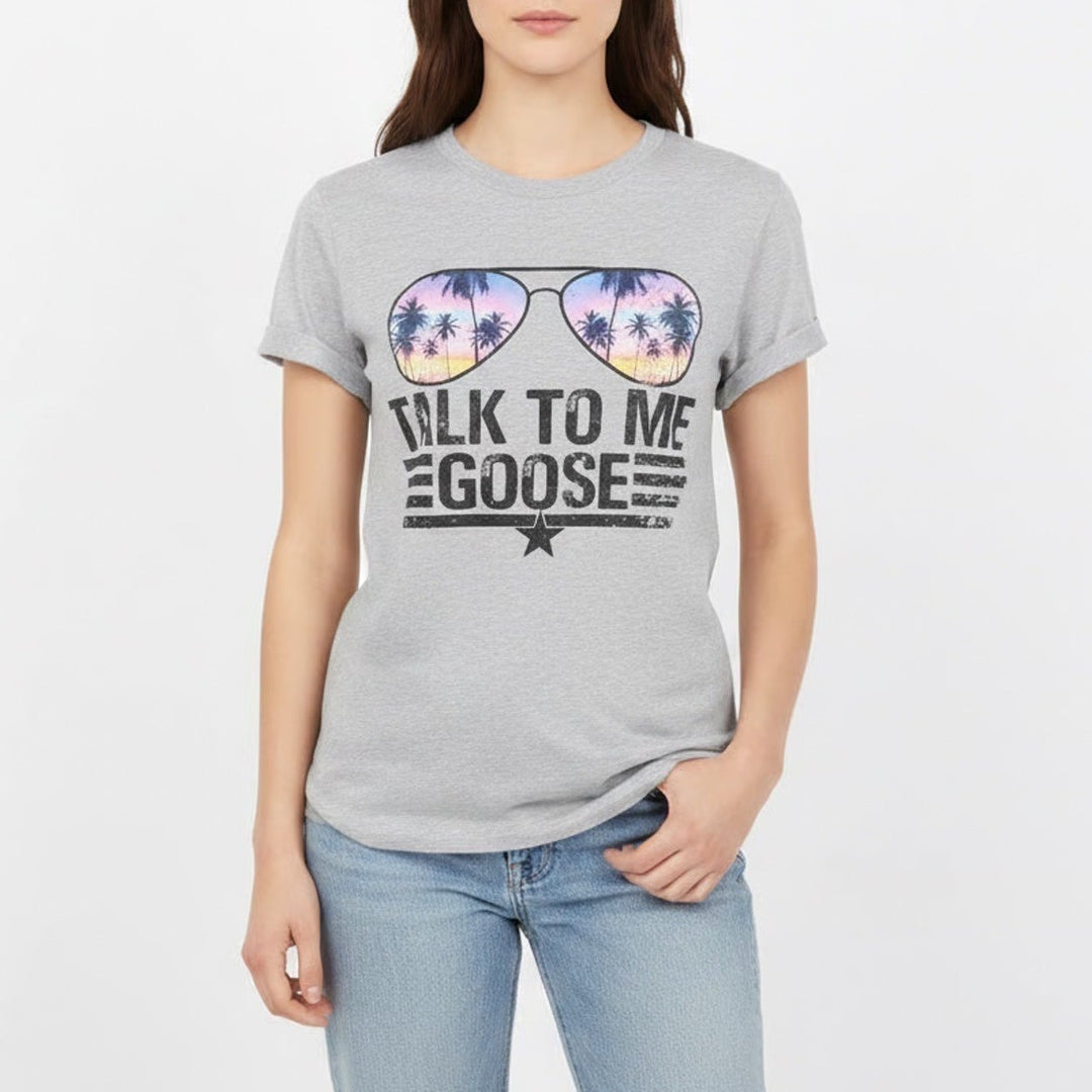 Gildan T Shirt Womens M Heather Gray Talk To Me Goose Graphic Cotton Crew Neck