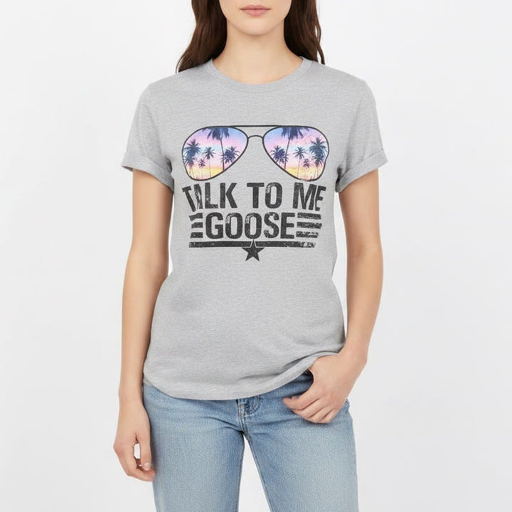 Gildan T Shirt Womens M Heather Gray Talk To Me Goose Graphic Cotton Crew Neck