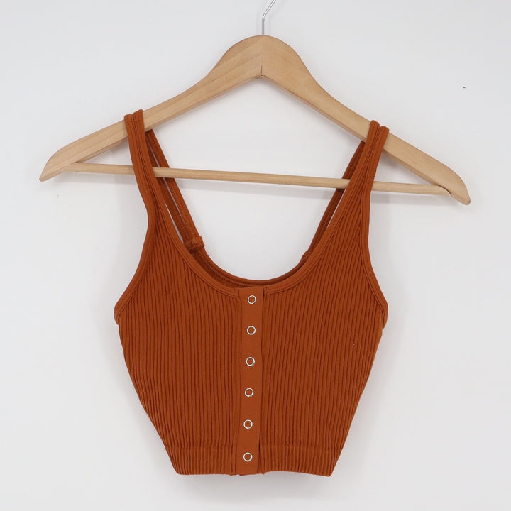 Aerie Crop Top Womens S Real Good Snap Front Burnt Orange Ribbed Excellent