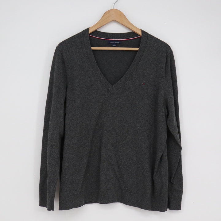 Tommy Hilfiger Mens XL V-Neck Sweater Charcoal Grey Cotton Blend