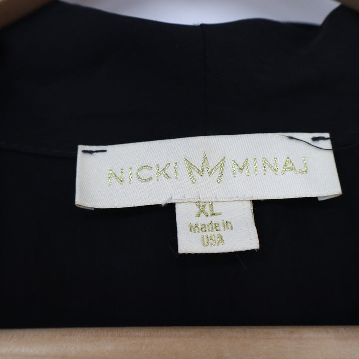 Nicki Minaj Black Waterfall Draped Open Front Blazer Ruched 3/4 Sleeve XL