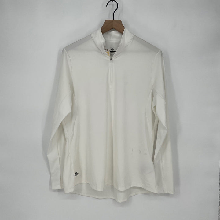 Adidas Golf Polo Shirt Women XL Long Sleeve White UPF 50 Quarter Zip Athleisure