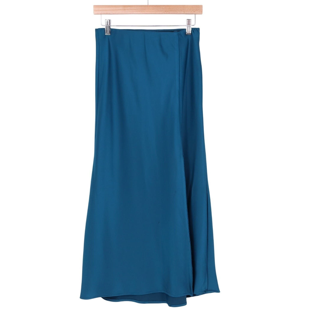 A New Day A-Line Skirt Womens S Midnight Blue Stretch Midi Length Elastic Waist