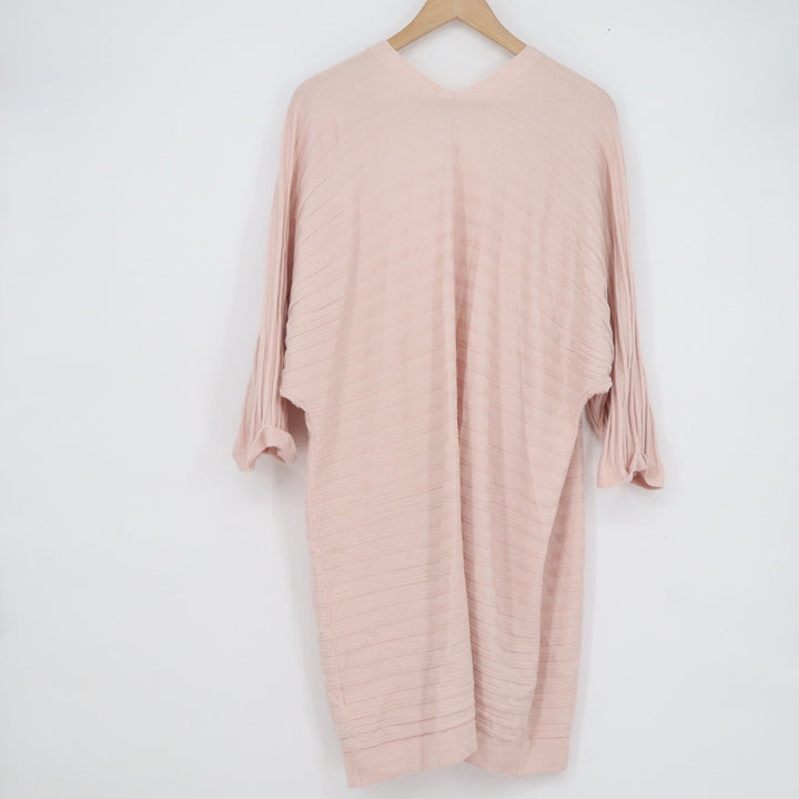Pink Ribbed Open Front Longline Cardigan Batwing Sleeve Oversized 2XL
