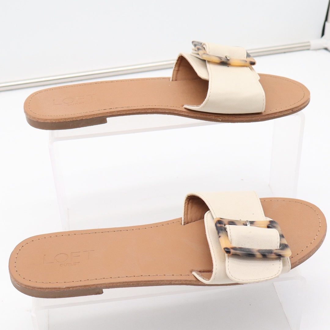 Loft Outlet Womens Cream Slide Sandals Tortoiseshell Buckle Flat Shoes Size 8M