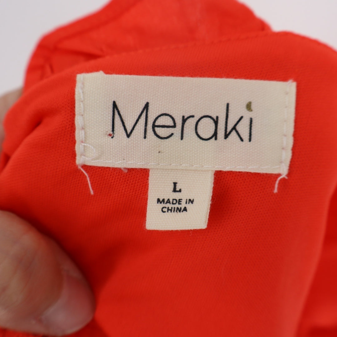 Meraki Cropped Top Womens Large Orange Cotton Stretch Smocked Bodice Back Tie