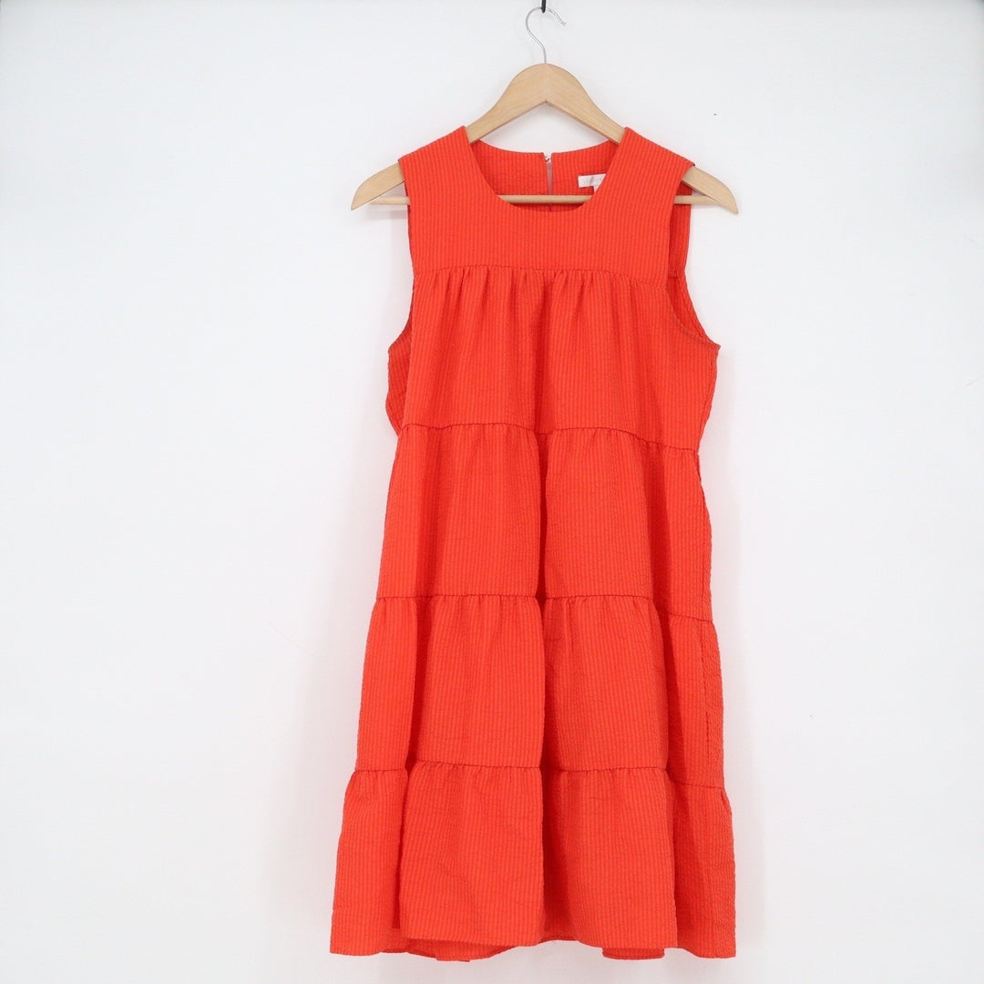 London Times Mens Orange Red Textured Tiered Sleeveless Babydoll Mini Dress M