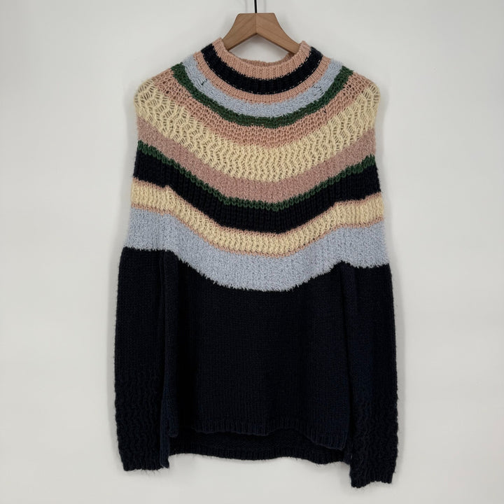 Caslon Sweater Womens XS Multicolor Striped Cotton Wool Raglan Sleeve Mock Neck