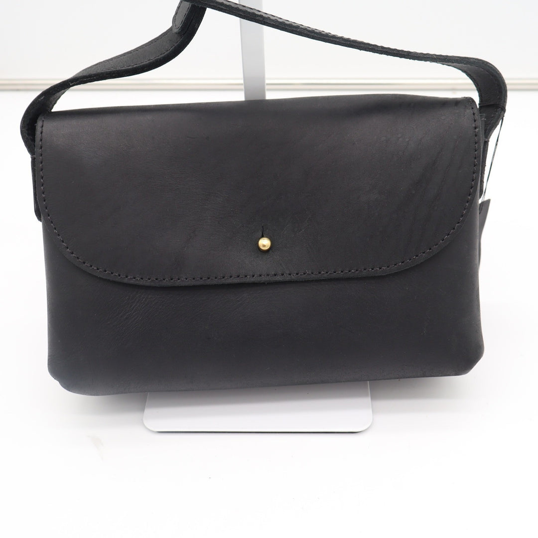 Parker Clay Black Ethiopian Leather Crossbody Bag Minimalist Gold Stud Closure