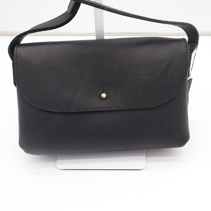 Parker Clay Black Ethiopian Leather Crossbody Bag Minimalist Gold Stud Closure