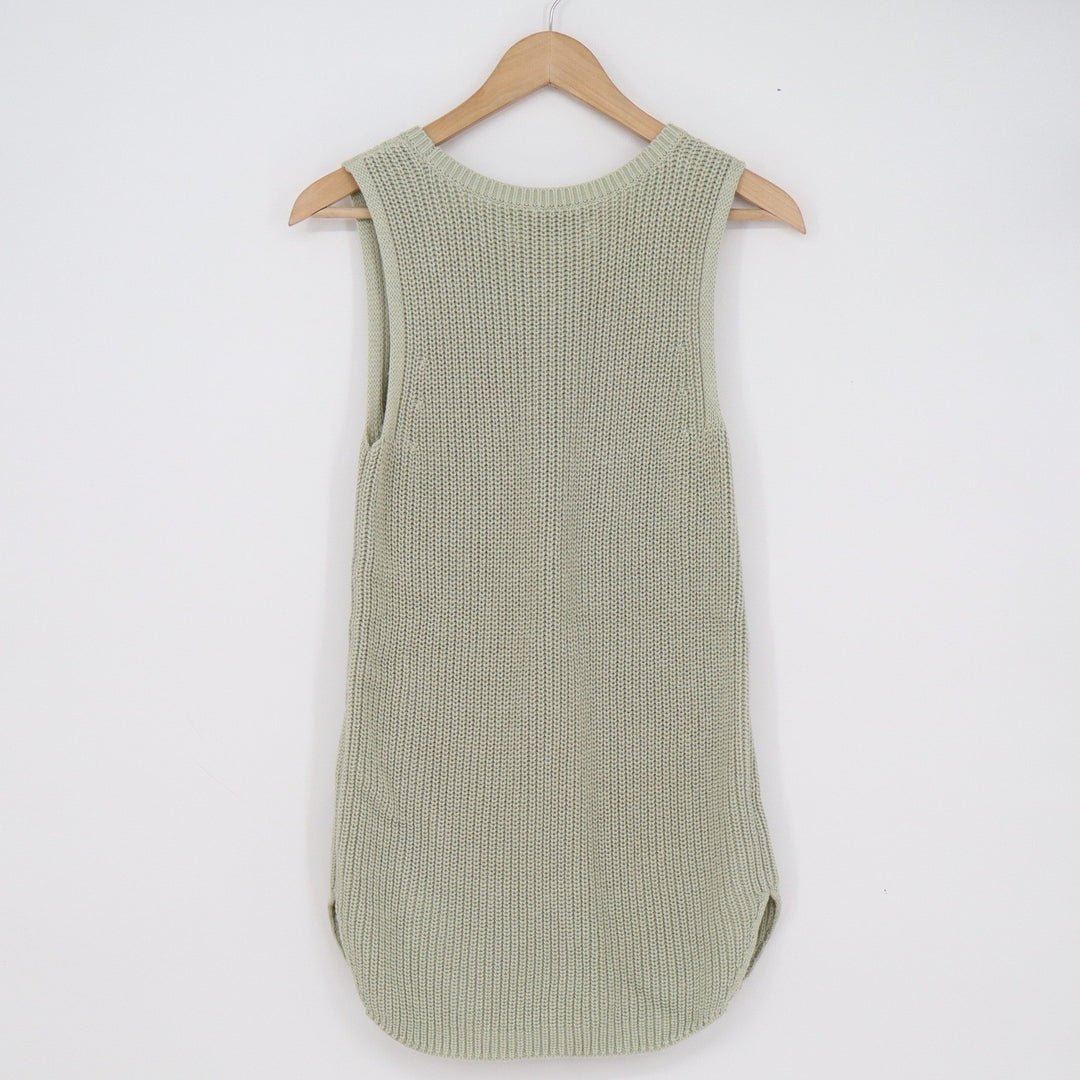 LOFT Womens Sage Green Cotton Shaker Knit Sleeveless Crew Neck Sweater Tank S