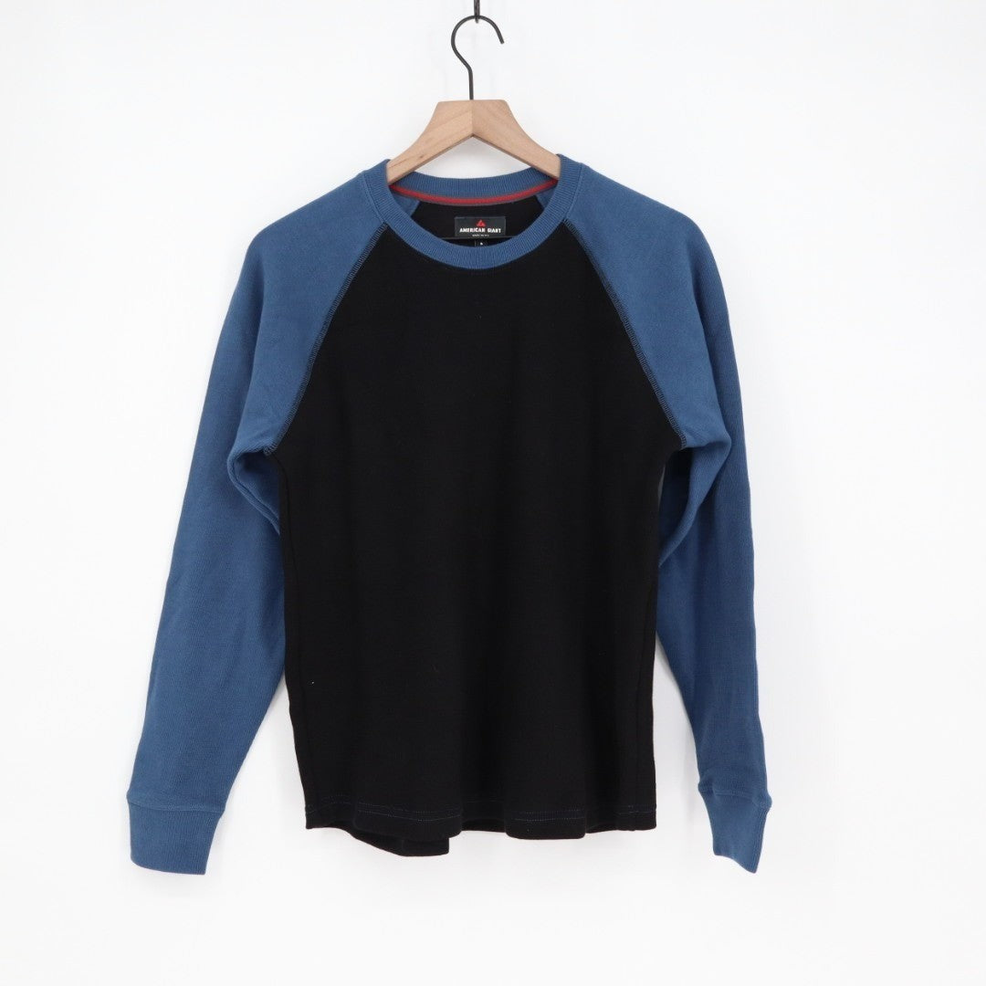 American Giant French Rib T-Shirt Mens Small Blue Black Colorblock Raglan Sleeve