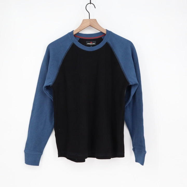 American Giant French Rib T-Shirt Mens Small Blue Black Colorblock Raglan Sleeve