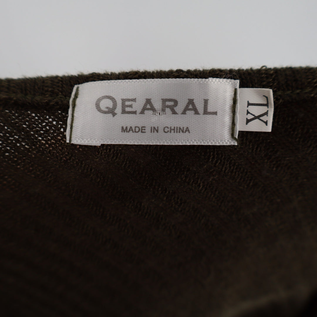Qearal Sweater Womens XL Olive Green Stretch Ribbed Knit Drop Shoulder Pullover