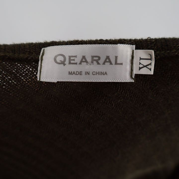 Qearal Sweater Womens XL Olive Green Stretch Ribbed Knit Drop Shoulder Pullover