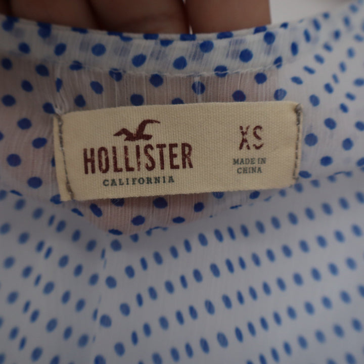 Hollister Blue White Polka Dot V-Neck 3/4 Sleeve Blouse Top XS