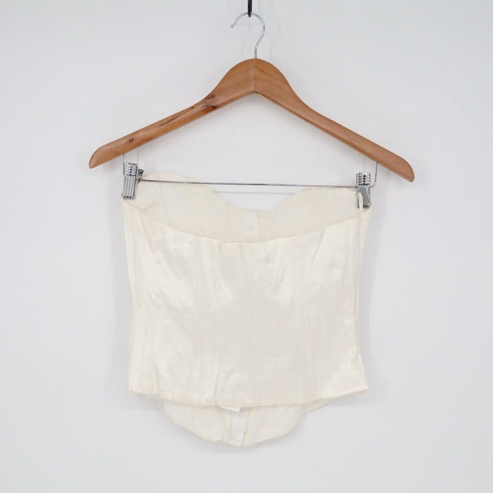 Zara Corset Top Women's Small White Satin Hook & Eye Front Off The Shoulder