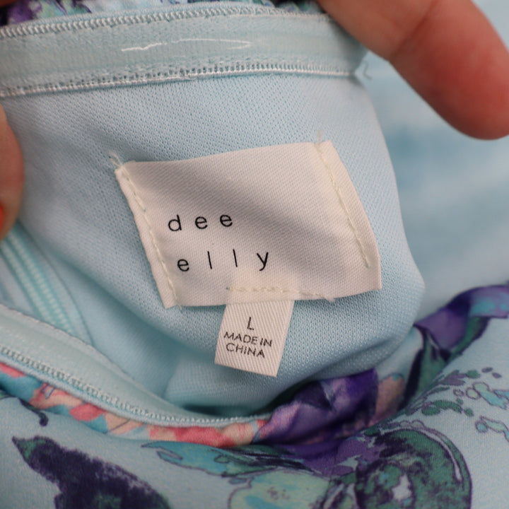 Dee Elly Floral Twist Front Strapless Midi Dress Aqua Purple Large