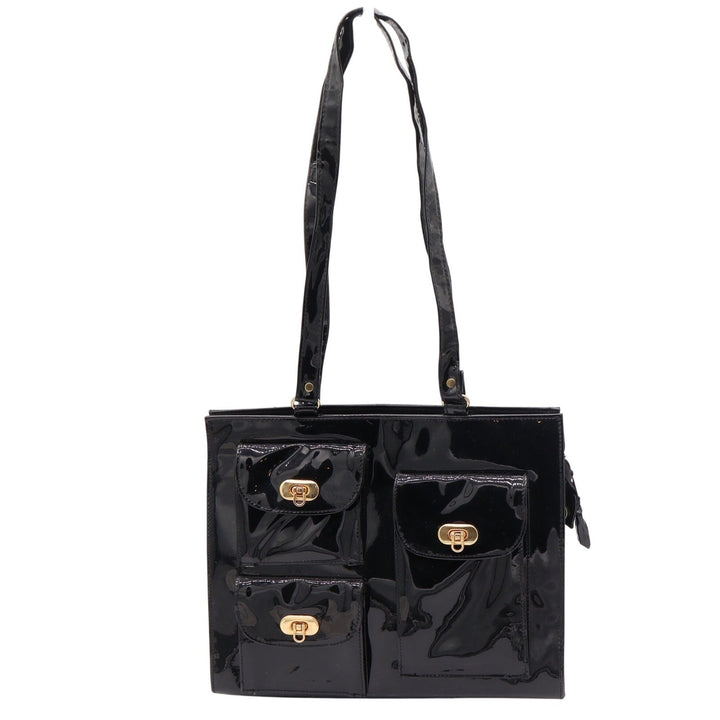 Unbranded Shoulder Bag Women's OS Black Patent Multi Pocket Gold Turlock