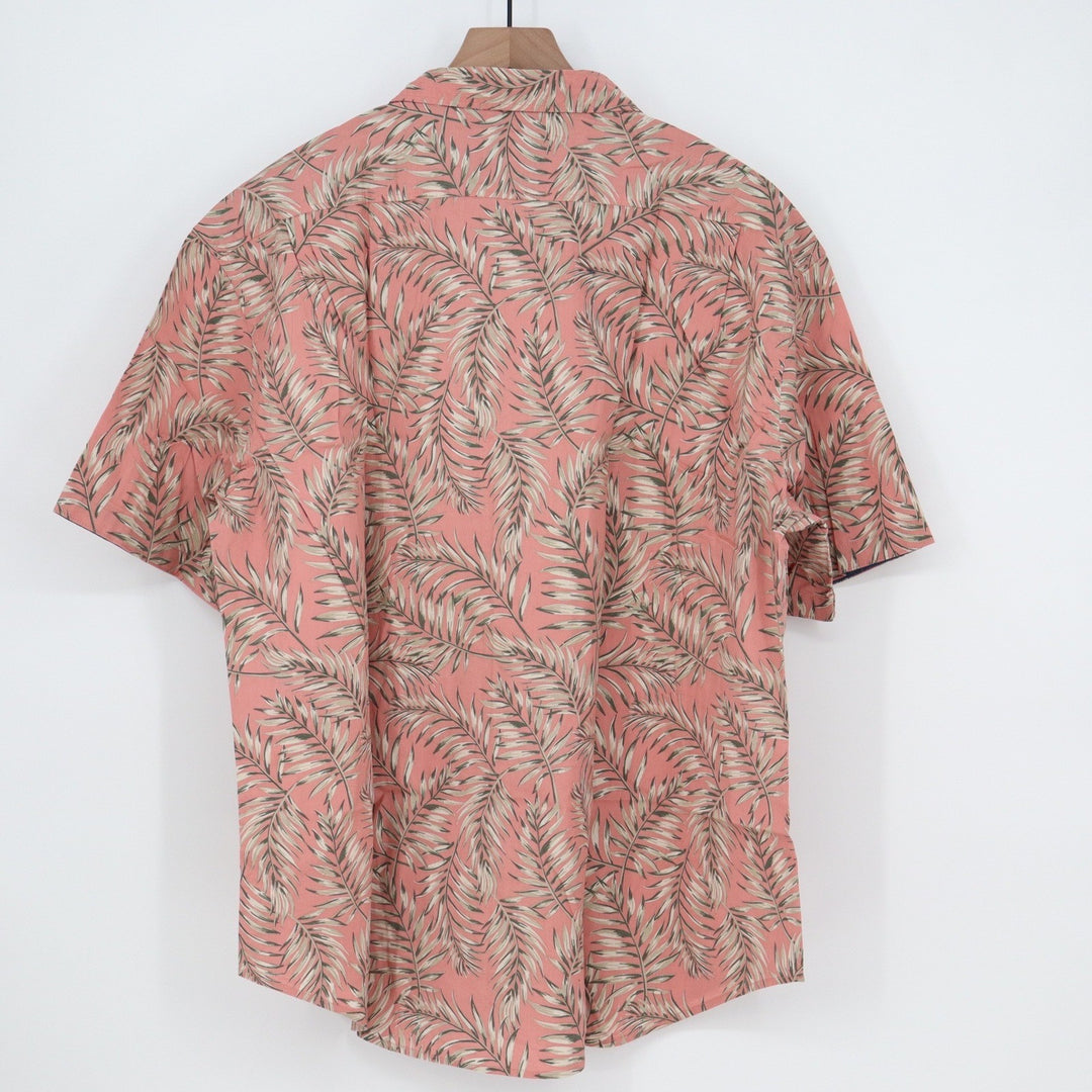 Jachs NY Mens 2XL Red Tropical Palm Leaf Print Short Sleeve Button Down Shirt