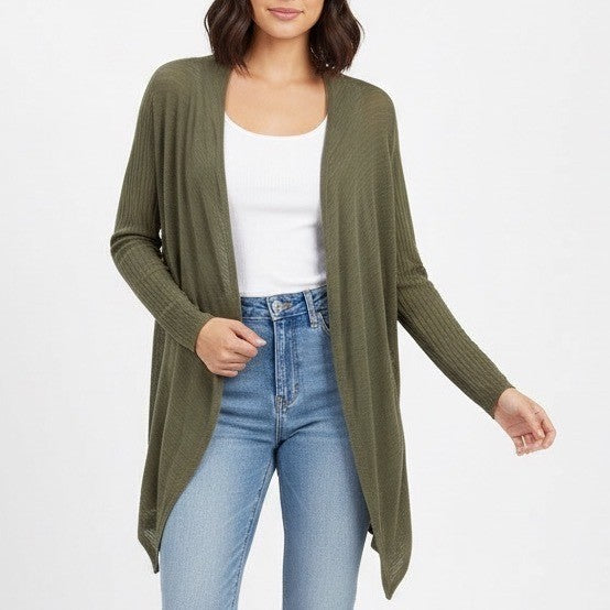 White House Black Market Cardigan Sweater Womens M Olive Green Knit Long Sleeve