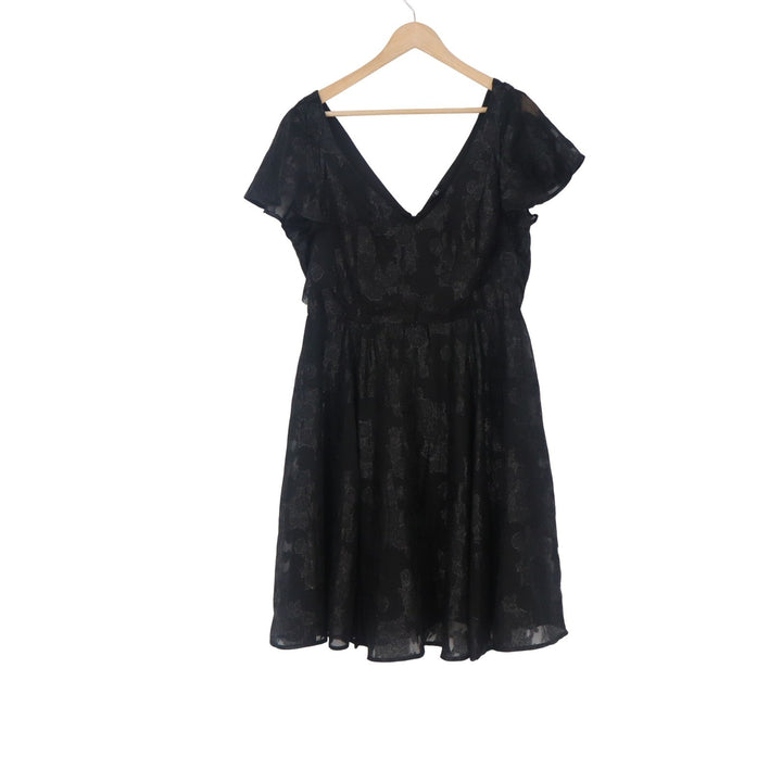 Torrid Black Floral Jacquard Flutter Sleeve Fit and Flare Dress Size 10