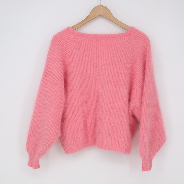 Unbranded Cardigan Womens M Fuzzy Knit Pink Raglan Sleeve Pockets Excellent