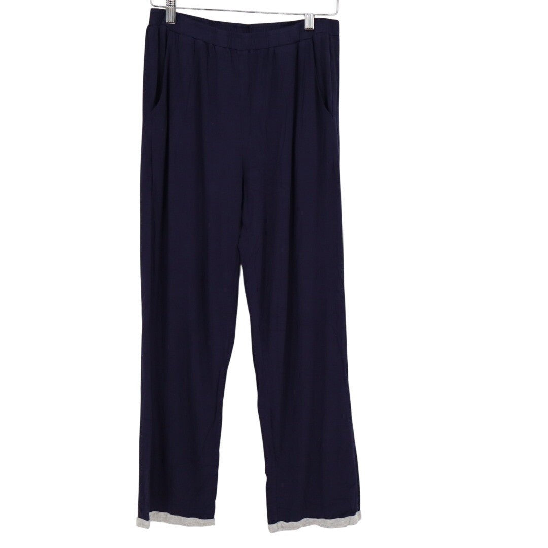 Trousers Womens Medium Navy Cotton Stretch Slash Pockets Elastic Waist Wide Leg