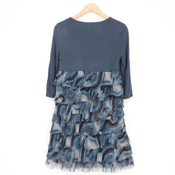BCBGeneration Blue Abstract Tiered Ruffle Mini Dress 3/4 Sleeve Size 10