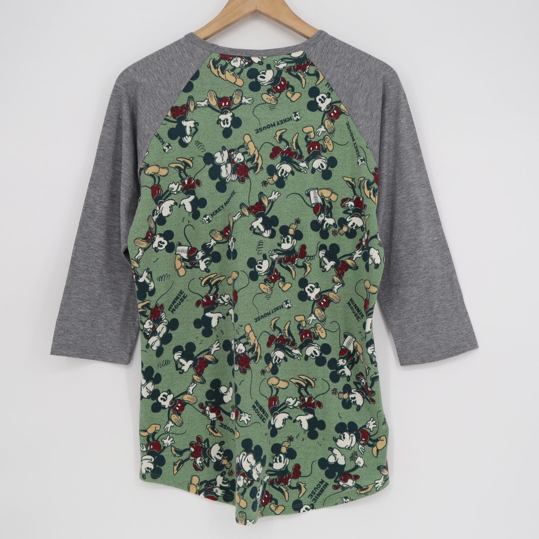 LuLaRoe Randy Disney Mickey Minnie Mouse Raglan Baseball Tee Green Grey Medium
