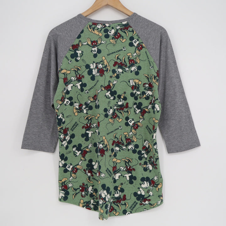 LuLaRoe Randy Disney Mickey Minnie Mouse Raglan Baseball Tee Green Grey Medium