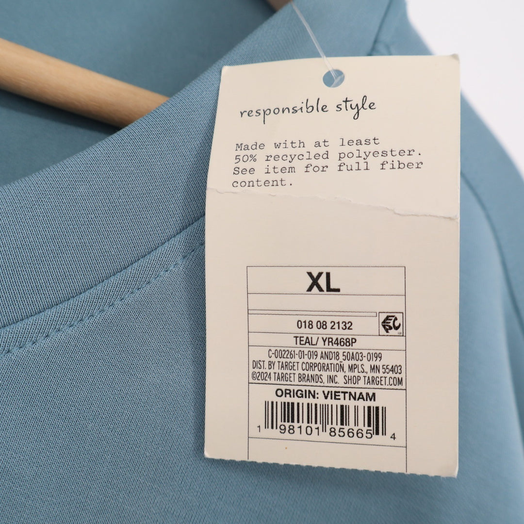 A New Day Sweatshirt Women XL Teal Stretch Ribbed Long Sleeve Crew Neck Pullover