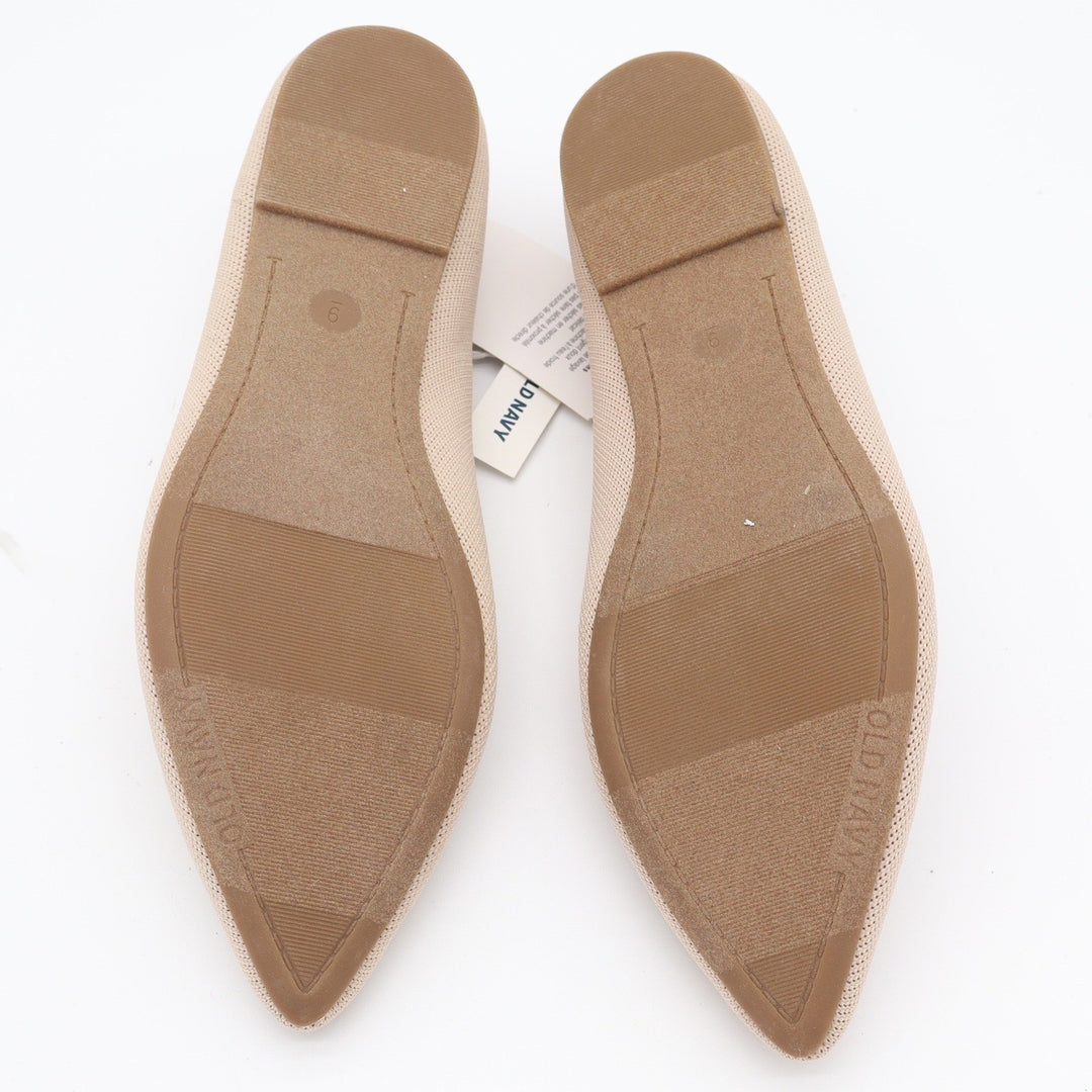 Old Navy Womens Pointed Toe Knit Ballet Flats Tan Beige Washable Size 9 NEW