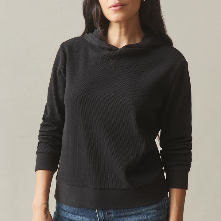 American Giant Women's Thermal Pullover Black Size M Made in USA