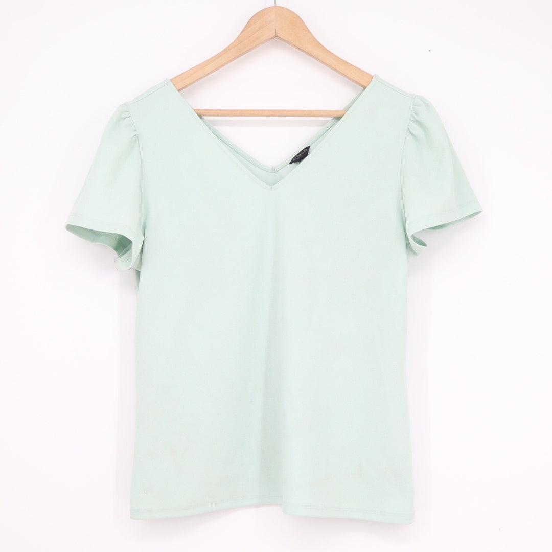 Ann Taylor Petite Mint Green V-Neck Puff Short Sleeve Blouse Top LP