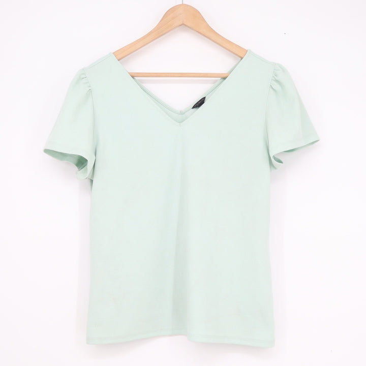 Ann Taylor Petite Mint Green V-Neck Puff Short Sleeve Blouse Top LP