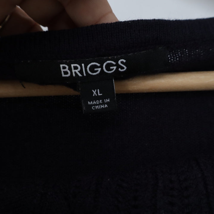 Briggs Womens XL Black Cowl Neck Sweater Button Accent Scalloped Hem Pullover