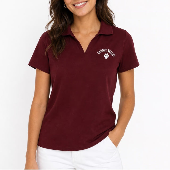 Sport-Tek Garnet Valley Maroon V-Neck Polo Shirt Small Burgundy Paw Print Logo