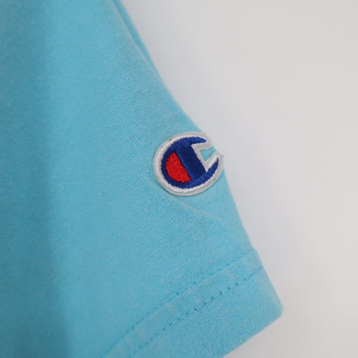 Champion Womens Light Blue Graphic T-Shirt Short Sleeve Raw Hem Large